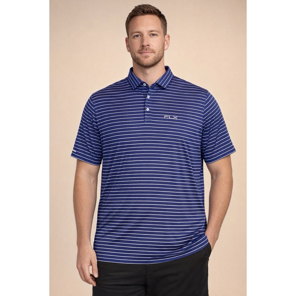 Ralph Lauren Rlx Men's Size‎ Xxl Blue Striped Short Sleeve Polo Shirt Quick Dri